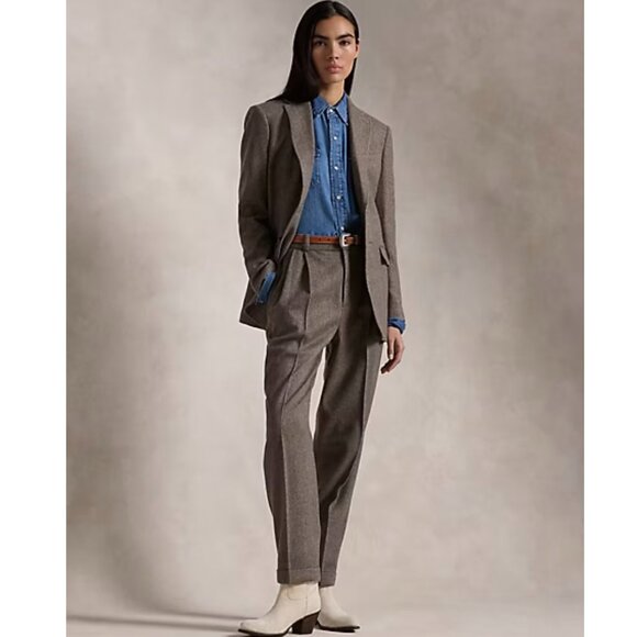 New Women's POLO Ralph Lauren Herringbone Tapered Wool Dress Pants Size 8 Taupe - Picture 4 of 4